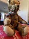 Shovel(?) marked foot starry eyed teddy bear